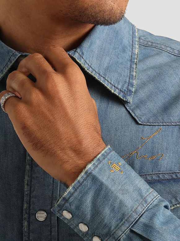 azul zils 20 reižu konkurētspējīgs moderna komforta krekls ar garām piedurknēm rietumu apdruku vīriešiem apģērbs Wrangler BFNTB481